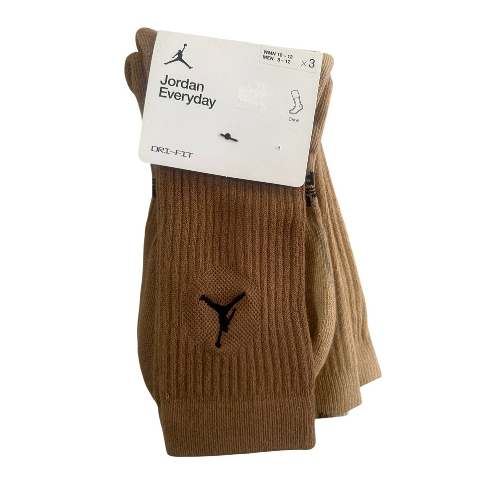 Jordan Crew Socks Men 8-12 Brown New Dri-Fit 3-Pack 2